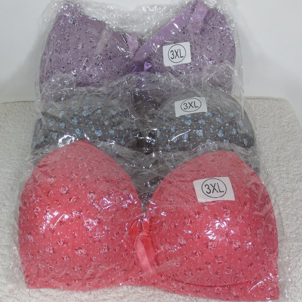 NEW Bra Padded Push Up Plunge Plus Size Imported Lavender Gray Orange Floral 40C